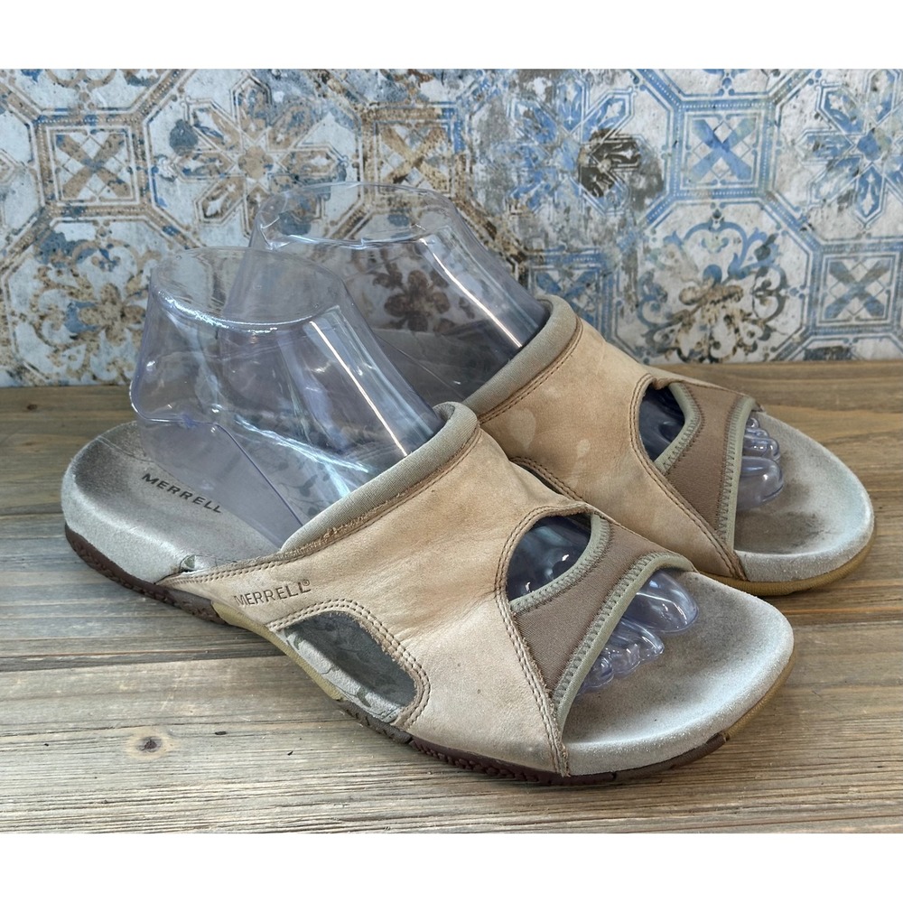 Merrell Slide Sandals Leather Comfort Outdoor Womens 9 Beige